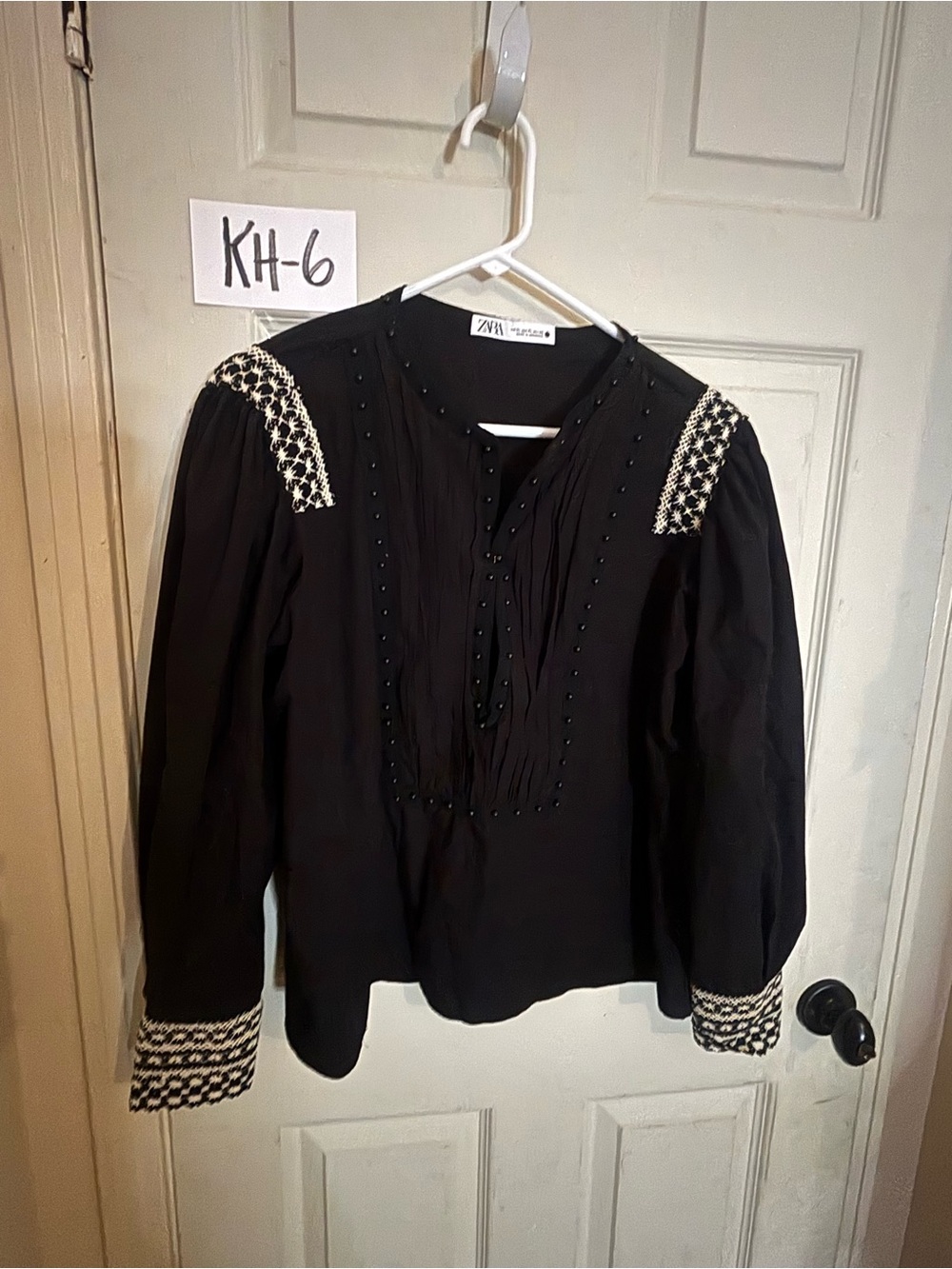 Zara Black Embroidered Beaded Peasant Top